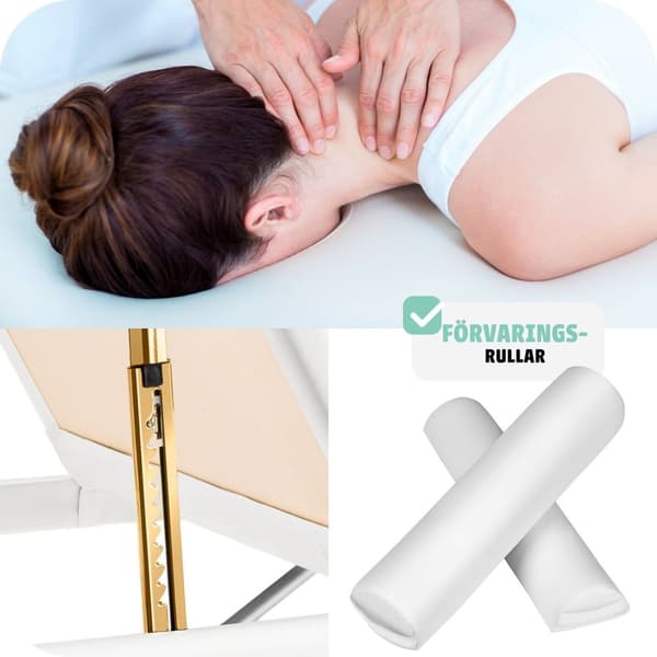Set 3-Zons Massagebänk med 5 cm stoppning och aluminiumram, inklusive massagerullar - vit