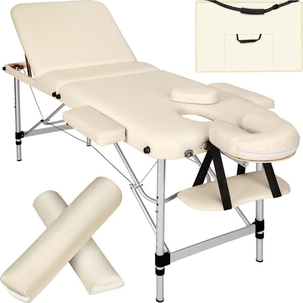 Set 3-Zons Massagebänk med 5 cm stoppning och aluminiumram, inklusive massagerullar - beige
