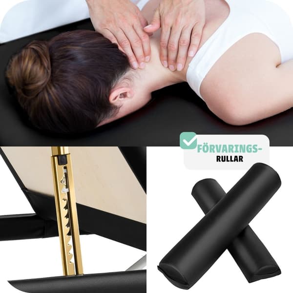 Set 3-Zons Massagebänk med 5 cm stoppning och aluminiumram, inklusive massagerullar - svart