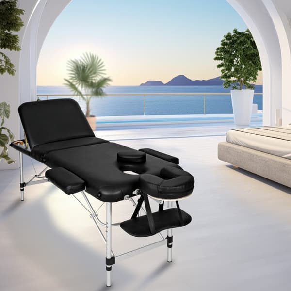 Set 3-Zons Massagebänk med 5 cm stoppning och aluminiumram, inklusive massagerullar - svart