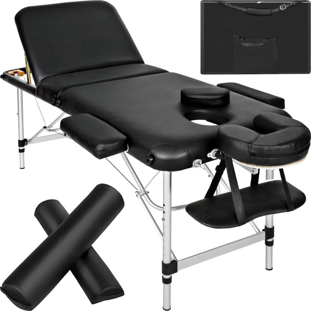 3-zons massagebänk med 5 cm klädsel, hjul och aluminiumram - svart