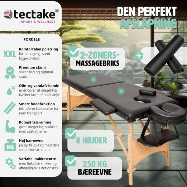 Massagebriks 2 zoner Freddi sæt med 5 cm polstring - sort