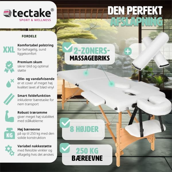Massagebriks 2 zoner Freddi sæt med 5 cm polstring - hvid
