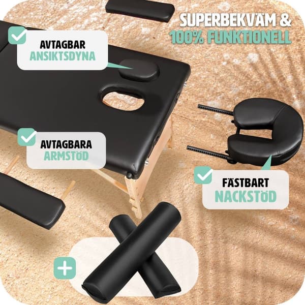 Set 2-zons Massagebänk Freddi med 5 cm stoppning och träram inklusive massagerullar - svart