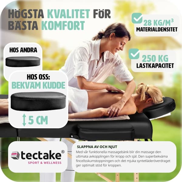Set 2-zons Massagebänk Freddi med 5 cm stoppning och träram inklusive massagerullar - svart