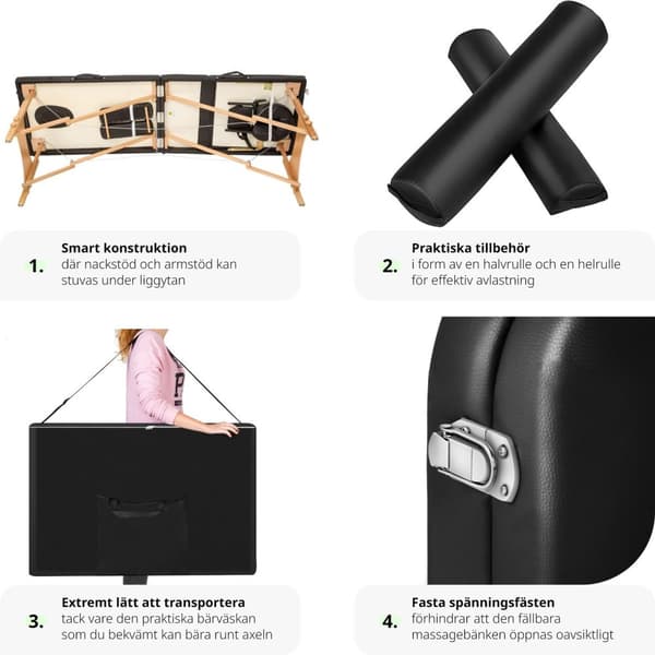 Set 2-zons Massagebänk Freddi med 5 cm stoppning och träram inklusive massagerullar - svart