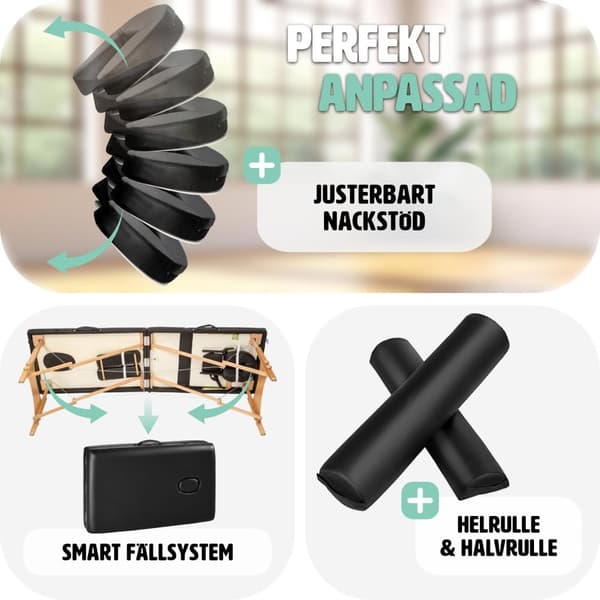 Set 2-zons Massagebänk Freddi med 5 cm stoppning och träram inklusive massagerullar - svart
