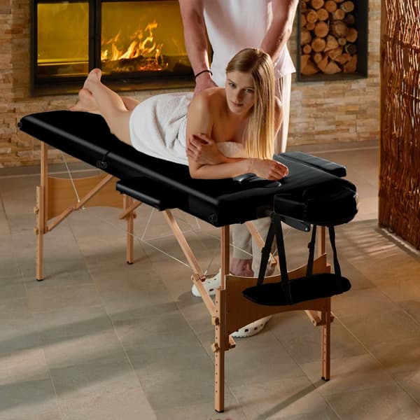 Set 2-zons Massagebänk Freddi med 5 cm stoppning och träram inklusive massagerullar - svart