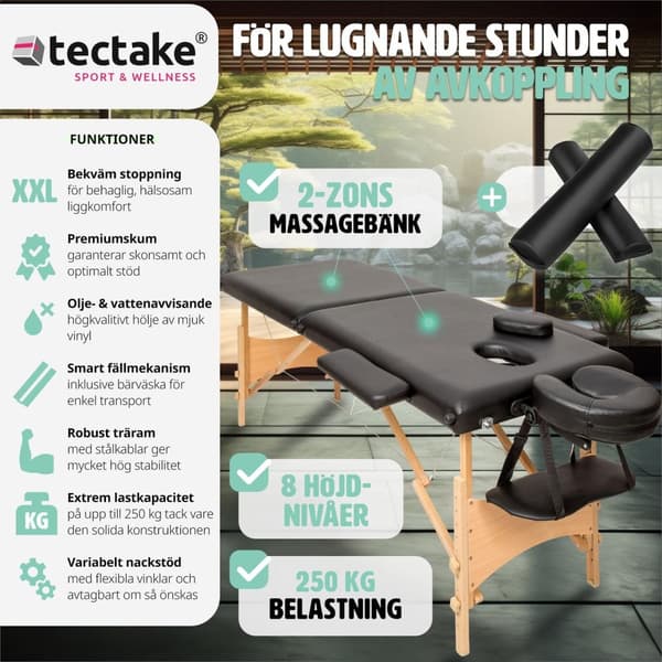 Set 2-zons Massagebänk Freddi med 5 cm stoppning och träram inklusive massagerullar - svart