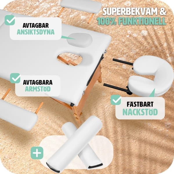 Set 2-zons Massagebänk Freddi med 5 cm stoppning och träram inklusive massagerullar - vit