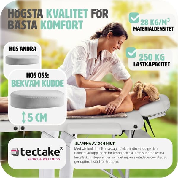 Set 2-zons Massagebänk Freddi med 5 cm stoppning och träram inklusive massagerullar - vit