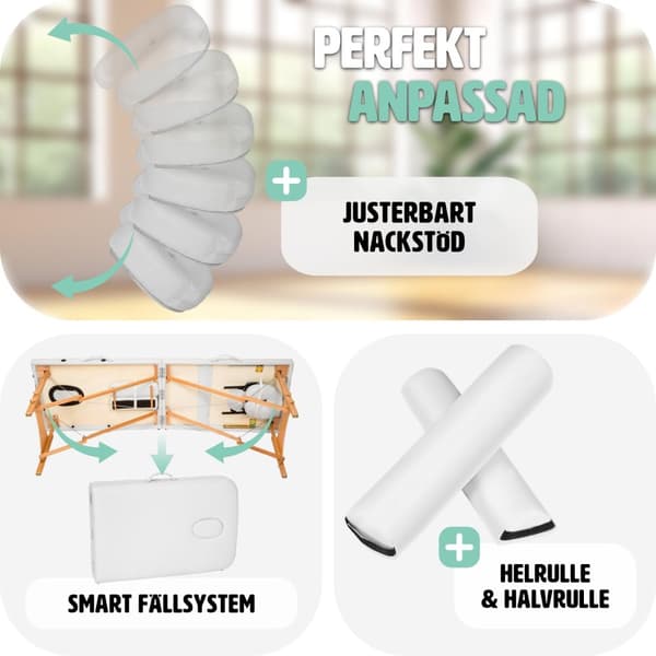 Set 2-zons Massagebänk Freddi med 5 cm stoppning och träram inklusive massagerullar - vit