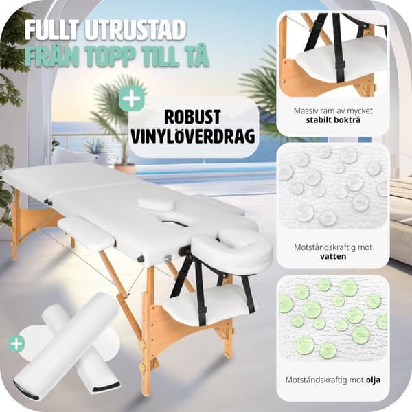 Set 2-zons Massagebänk Freddi med 5 cm stoppning och träram inklusive massagerullar - vit