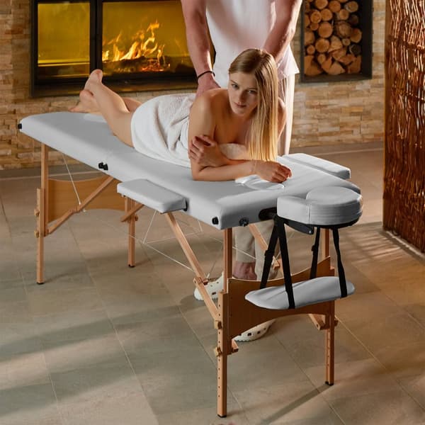 Set 2-zons Massagebänk Freddi med 5 cm stoppning och träram inklusive massagerullar - vit