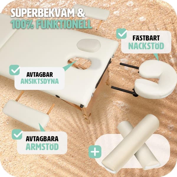 Set 3-Zons Massagebänk Daniel med träram, inklusive massagerullar - beige