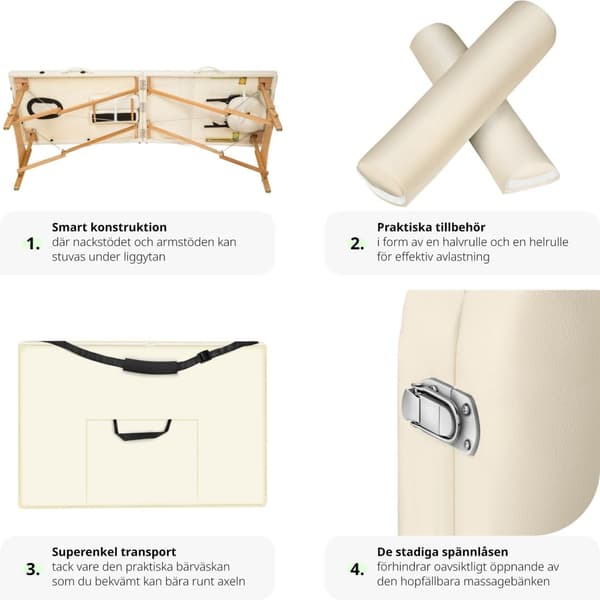 Set 3-Zons Massagebänk Daniel med träram, inklusive massagerullar - beige