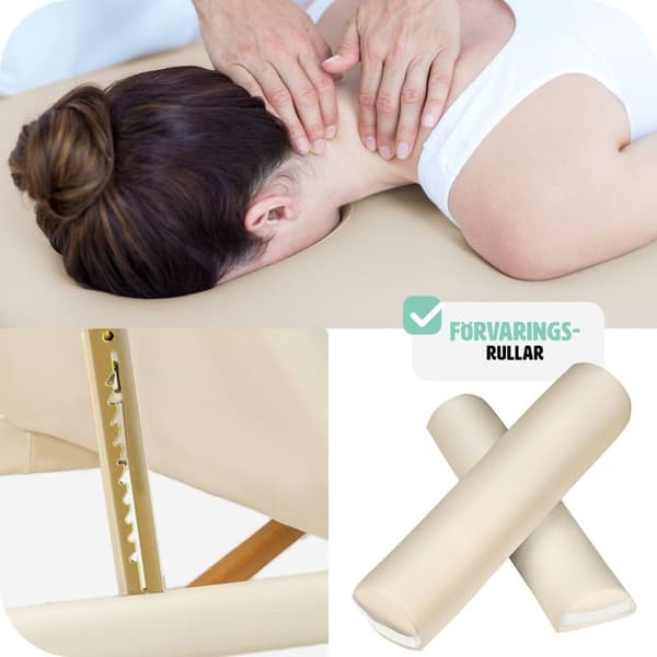 Set 3-Zons Massagebänk Daniel med träram, inklusive massagerullar - beige