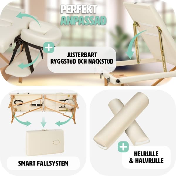 Set 3-Zons Massagebänk Daniel med träram, inklusive massagerullar - beige