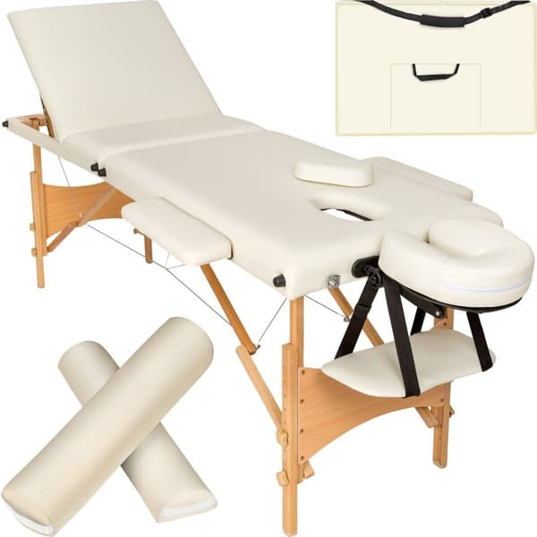Set 3-Zons Massagebänk Daniel med träram, inklusive massagerullar - beige