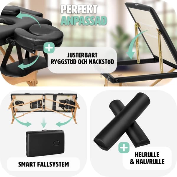 Set 3-Zons Massagebänk Daniel med träram, inklusive massagerullar - svart