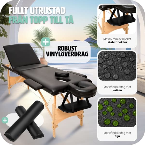 Set 3-Zons Massagebänk Daniel med träram, inklusive massagerullar - svart