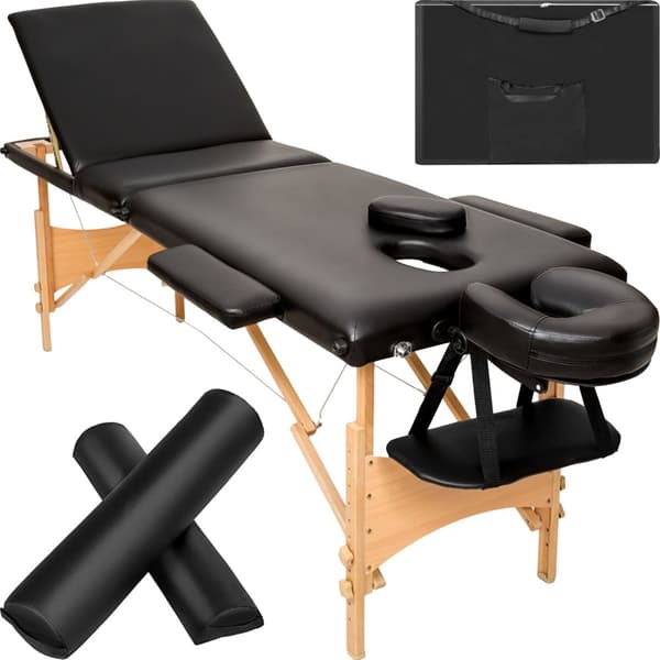 Set 3-Zons Massagebänk Daniel med träram, inklusive massagerullar - svart