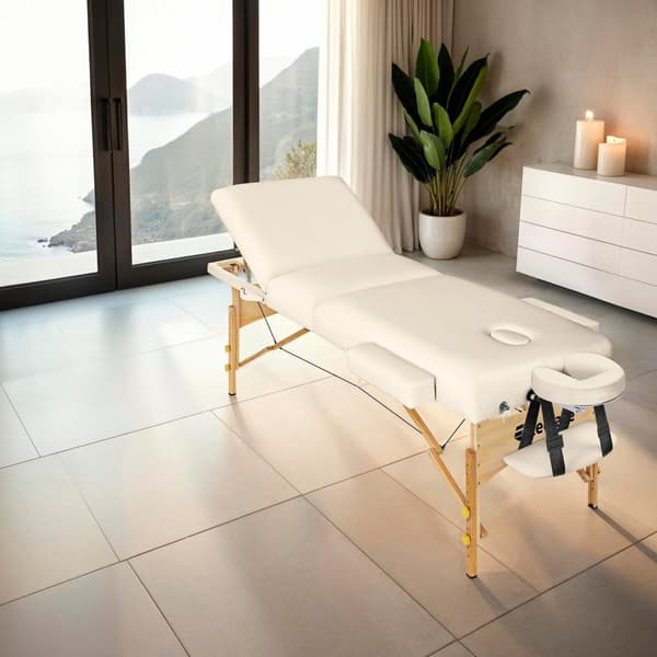 3-zoners massagebriks Somwang med 7,5 cm polstring og træramme - beige