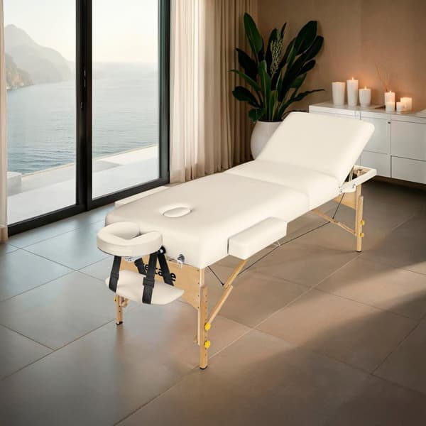 3-zoners massagebriks Somwang med 7,5 cm polstring og træramme - beige