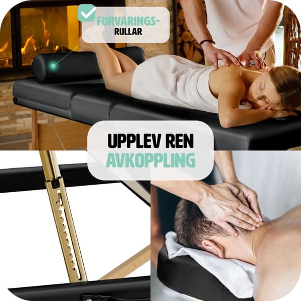 3-zons massagebänksset Somwang med 7,5 cm stoppning, hjul och träram - svart
