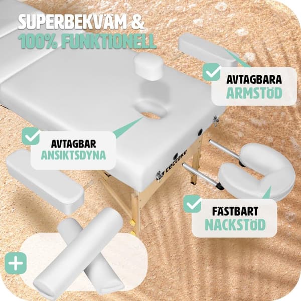 3-zons massagebänksset Somwang med 7,5 cm stoppning, hjul och träram - vit