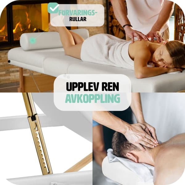 3-zons massagebänksset Somwang med 7,5 cm stoppning, hjul och träram - vit