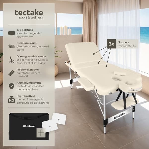 3 zoners massagebriks Phuket, bæretaske, aluminiumsramme - beige