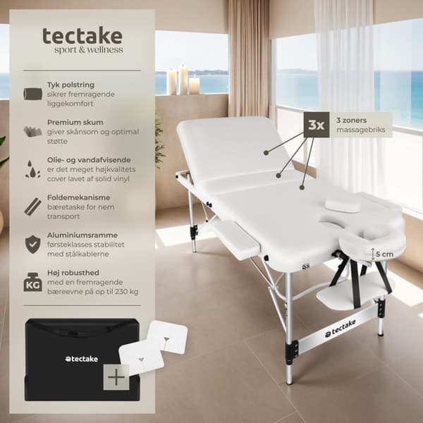 3 zoners massagebriks Koi Tao, bæretaske, aluminiumsramme - hvid