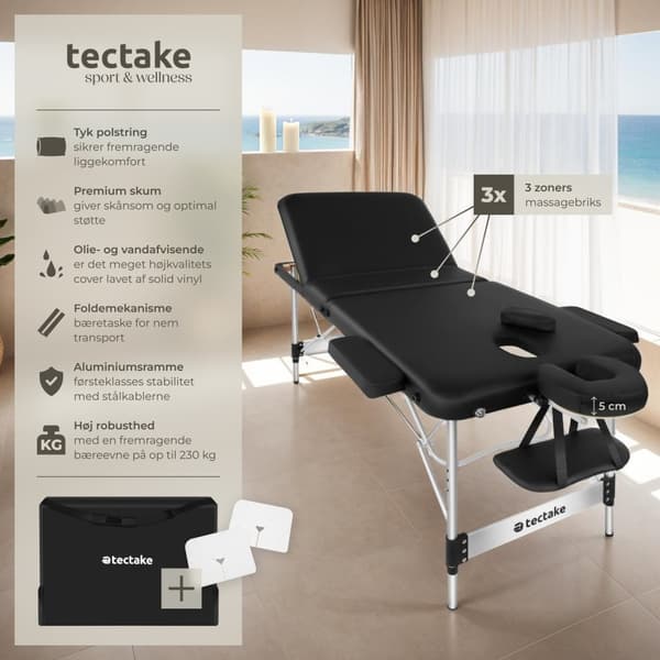 3 zoners massagebriks Koi Tao, bæretaske, aluminiumsramme - sort