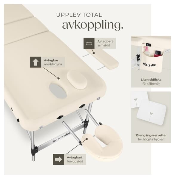 3 zons massagebänk Ko Tao med aluminiumram, inklusive bärväska - beige