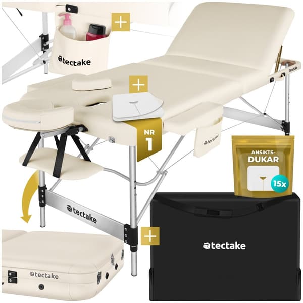 3 zons massagebänk Ko Tao med aluminiumram, inklusive bärväska - beige