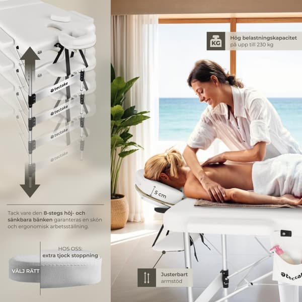 3 zons massagebänk Ko Tao med aluminiumram, inklusive bärväska - vit