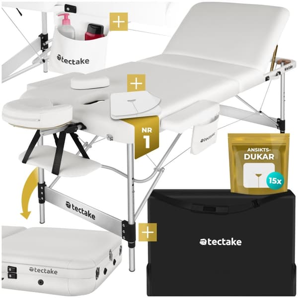 3 zons massagebänk Ko Tao med aluminiumram, inklusive bärväska - vit