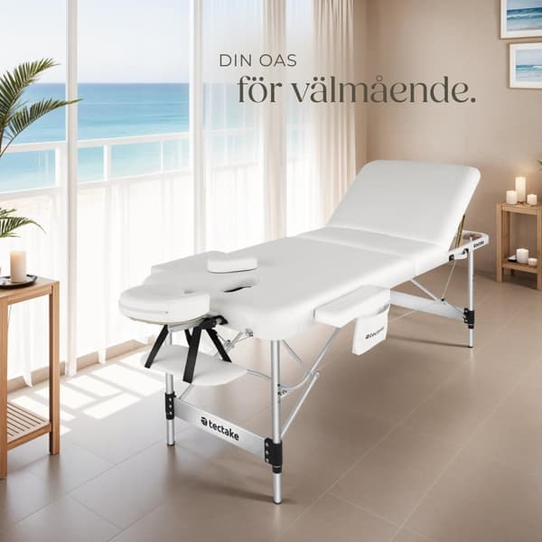 3 zons massagebänk Phuket med aluminiumram, inklusive bärväska - vit