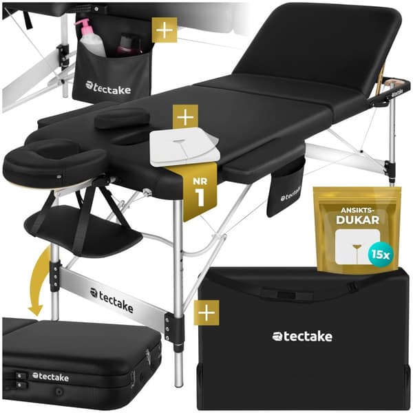 3 zons massagebänk Phuket med aluminiumram, inklusive bärväska - svart