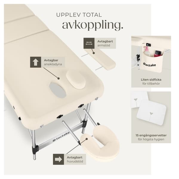 3 zons massagebänk Phuket med aluminiumram, inklusive bärväska - beige