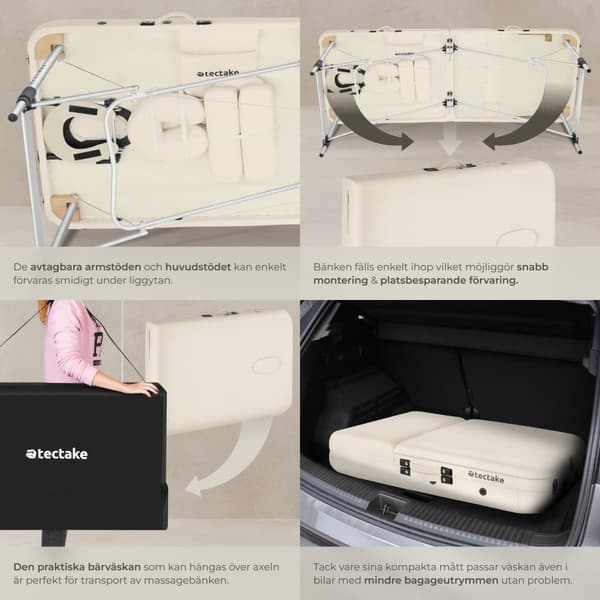 3 zons massagebänk Phuket med aluminiumram, inklusive bärväska - beige