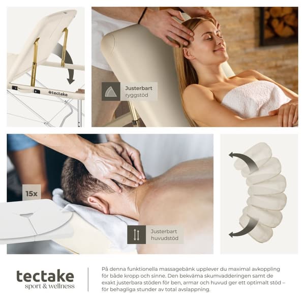 3 zons massagebänk Phuket med aluminiumram, inklusive bärväska - beige