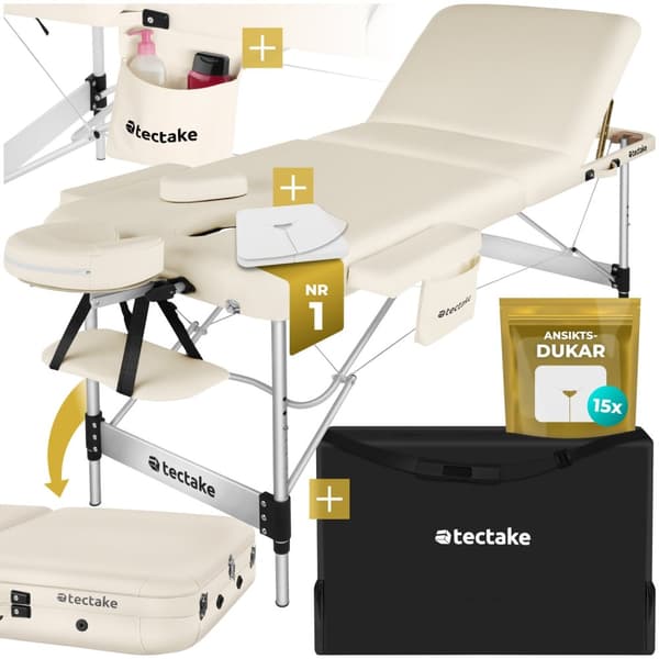 3 zons massagebänk Phuket med aluminiumram, inklusive bärväska - beige