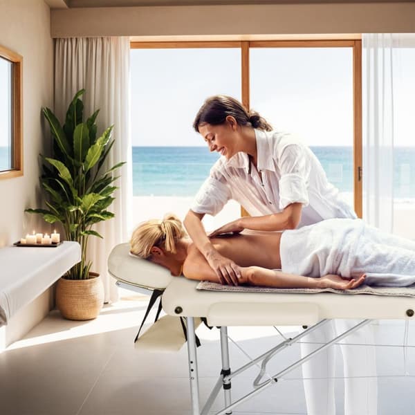 3-zons massagebänk med 5 cm stoppning och aluminiumram - beige