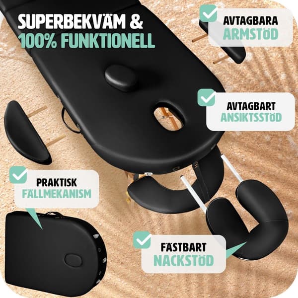 3-zons oval massagebänk Sawsan med träram och 5 cm stoppning - svart