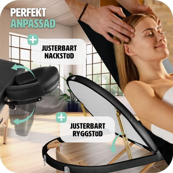 3-zons oval massagebänk Sawsan med träram och 5 cm stoppning - svart