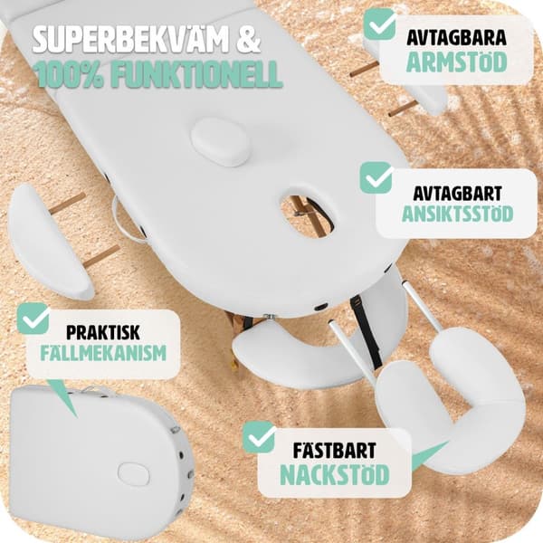 3-zons oval massagebänk Sawsan med träram och 5 cm stoppning - vit