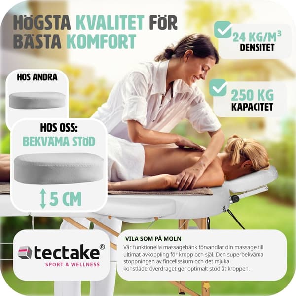 3-zons oval massagebänk Sawsan med träram och 5 cm stoppning - vit