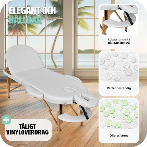 3-zons oval massagebänk Sawsan med träram och 5 cm stoppning - vit